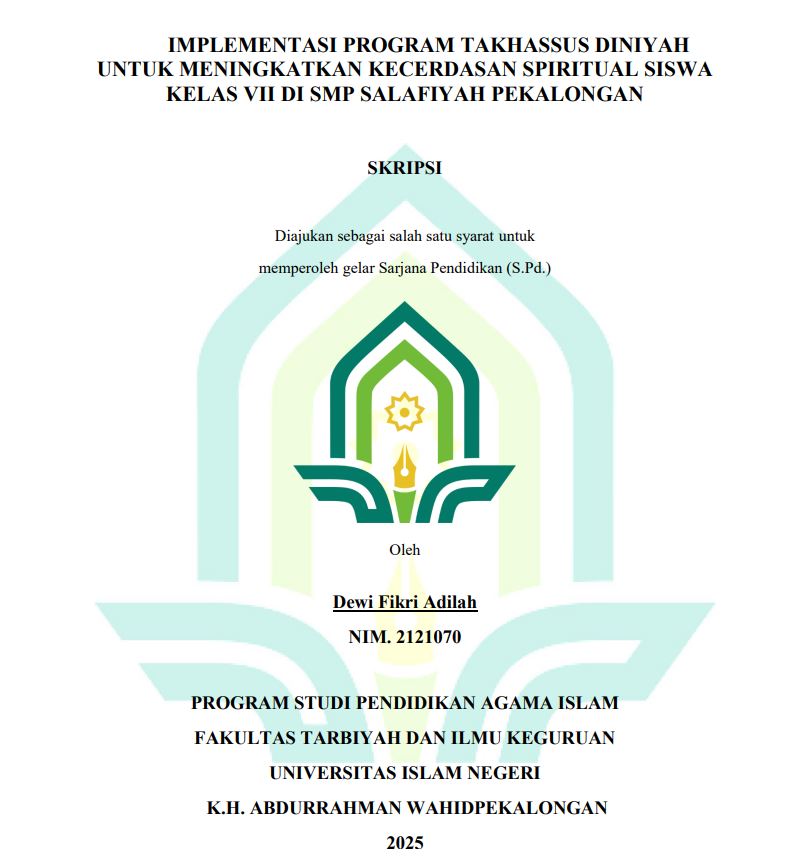 Image of Implementasi Program Takhassus Diniyah Untuk Meningkatkan Kecerdasan Spiritual Siswa Kelas VII Di SMP Salafiyah Pekalongan